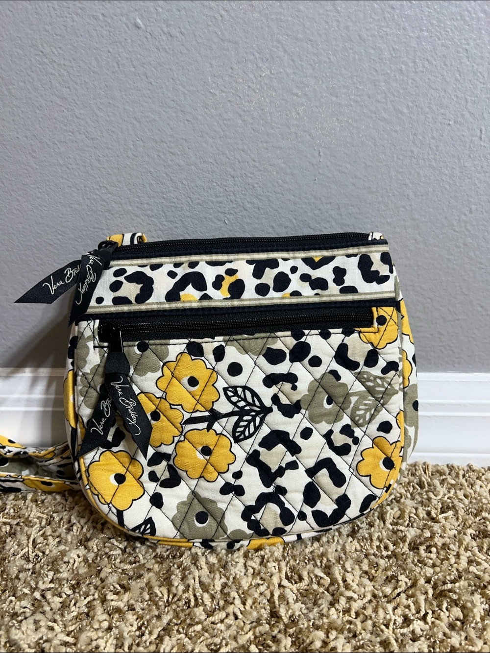 Vera Bradley - Retired "Go Wild" Yellow Black and Cream Floral Quilted Crossbody